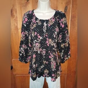 Maurices Black and Pink Floral Blouse